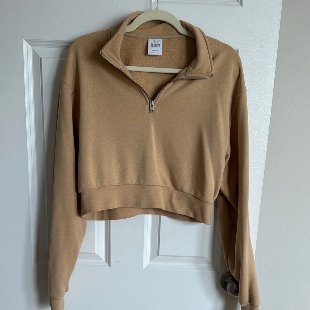 Aritzia Tna Airy 1/4 Zip Cropped Pullover - Camel